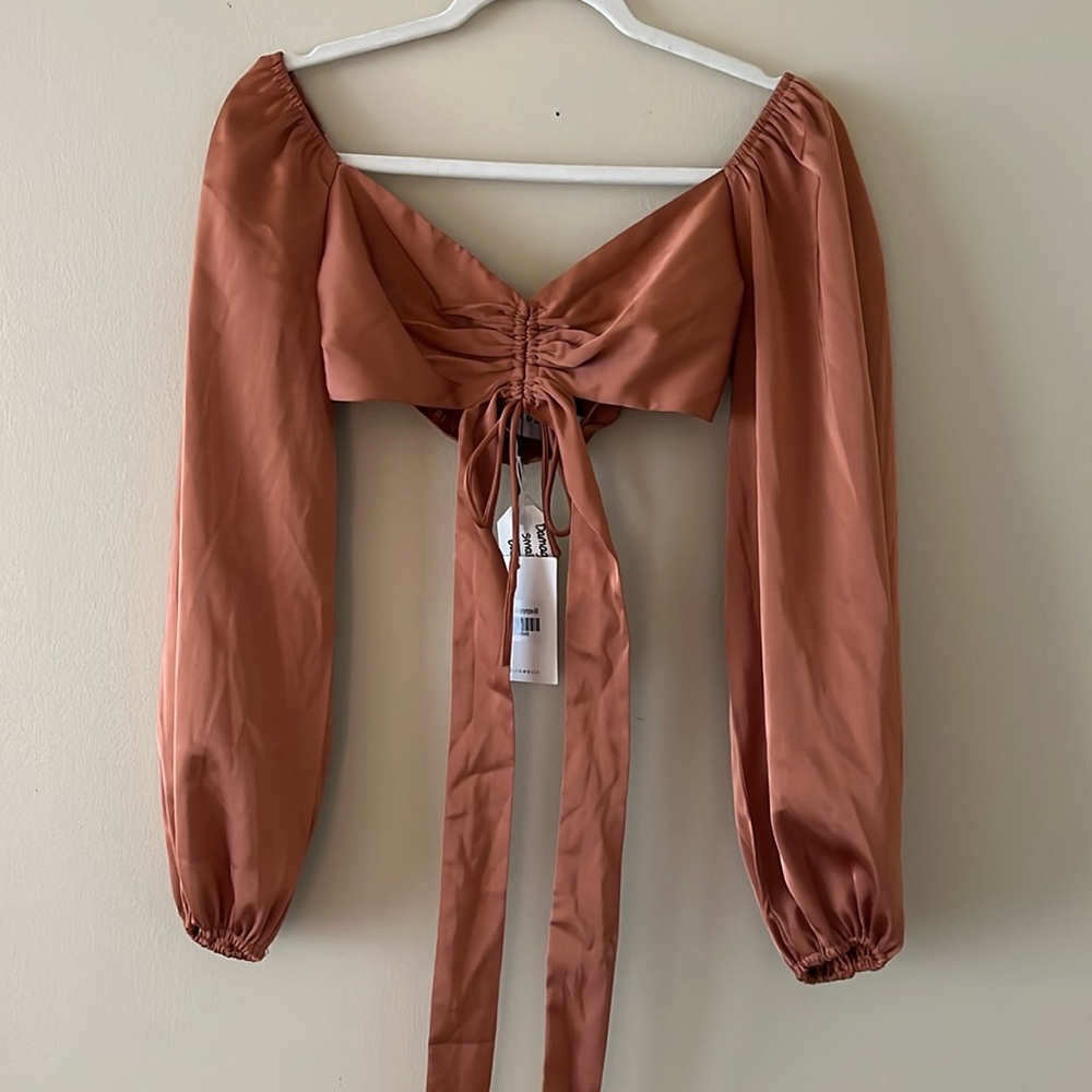 Hello Molly Cropped Satin Tie Up Top